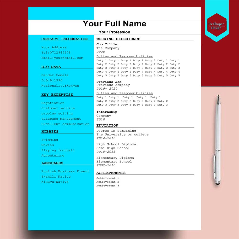 One Page Sample CV